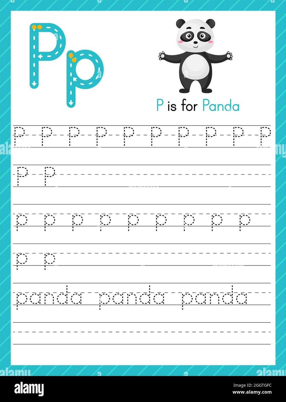 Trace Letter P Uppercase And Lowercase Alphabet Tracing Practice Preschool Worksheet For Kids Learning English With Cute Cartoon Animal Activity Pag Stock Vector Image Art Alamy