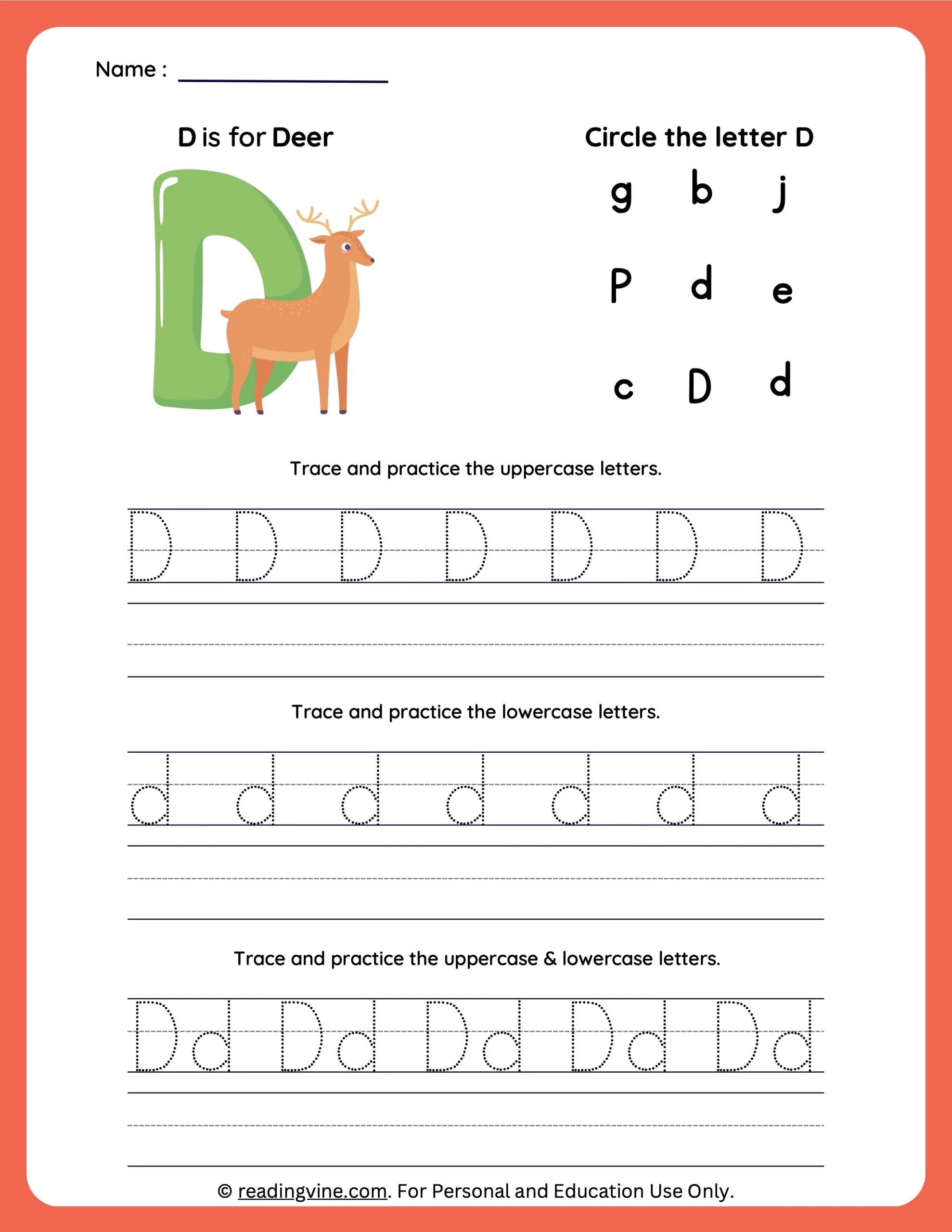 Tracing Letter D Worksheets For Preschool