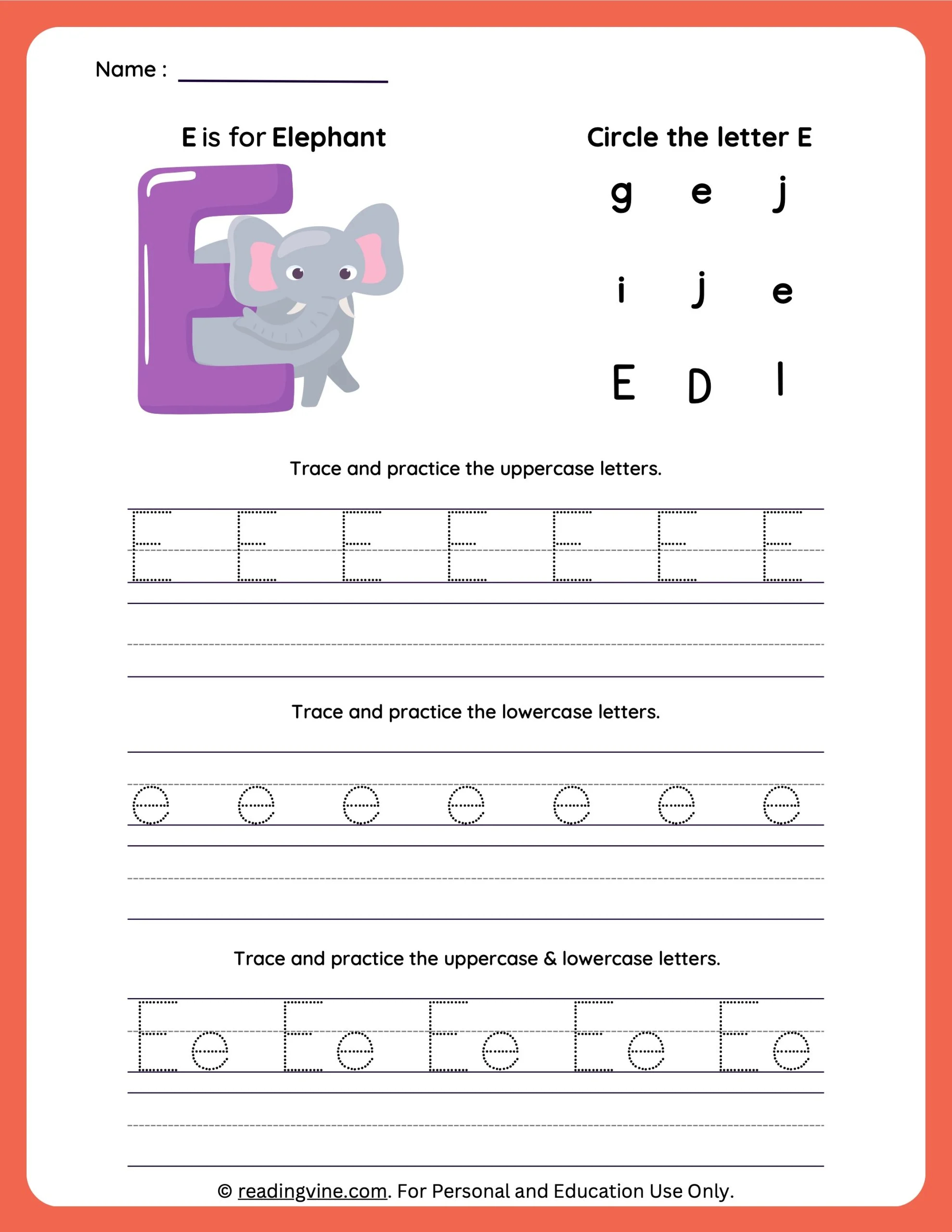 Tracing Letter E Worksheets For Preschool