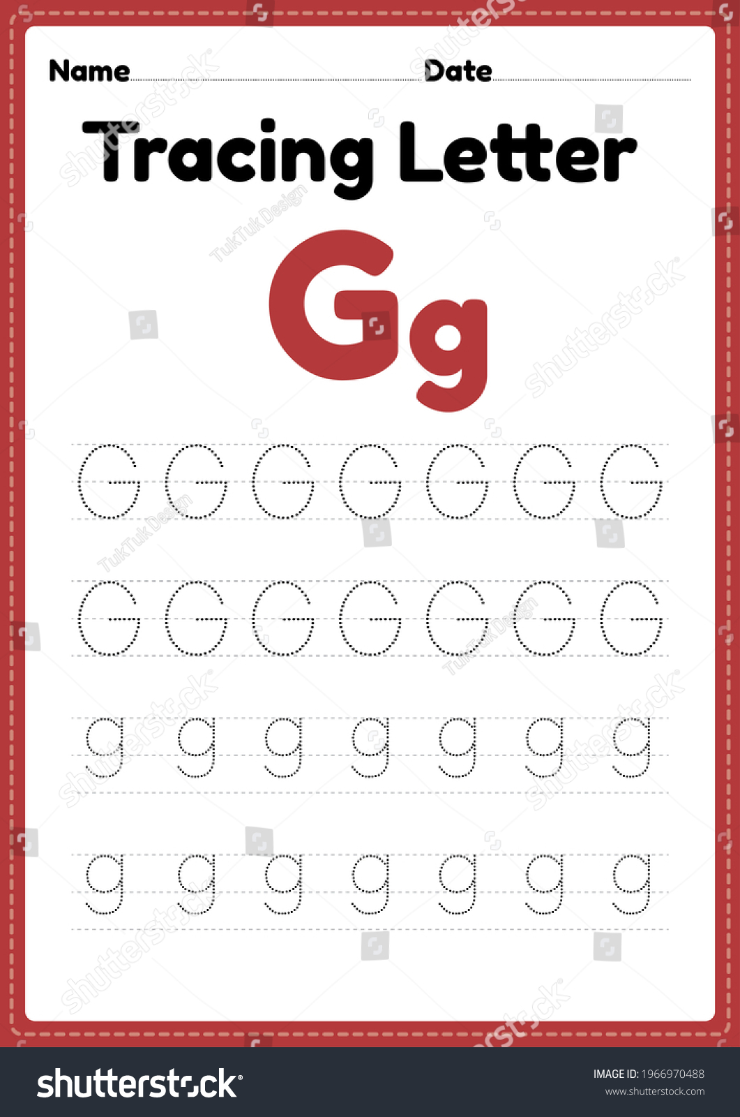 Tracing Letter G Alphabet Worksheet Kindergarten Stock Illustration 1966970488 Shutterstock