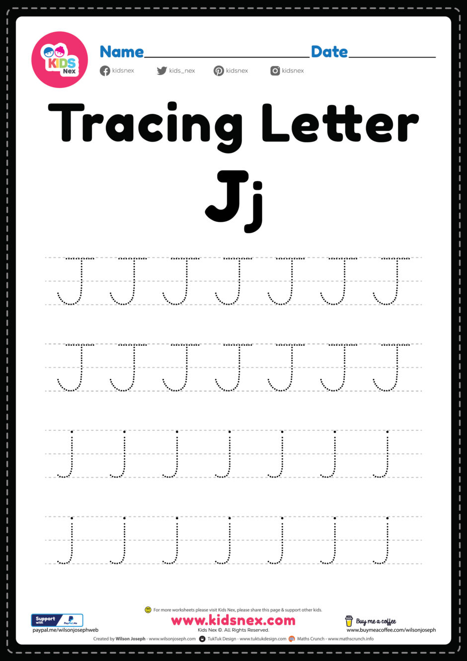 Free Tracing Worksheet Letter J Printables