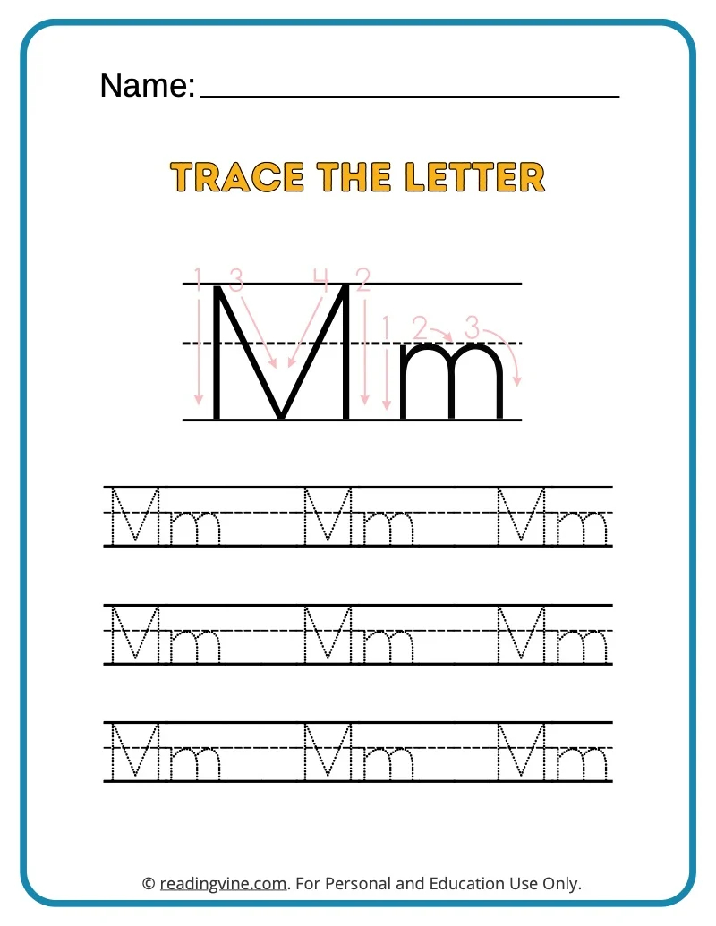 Letter M Tracing Worksheet Preschool Printables
