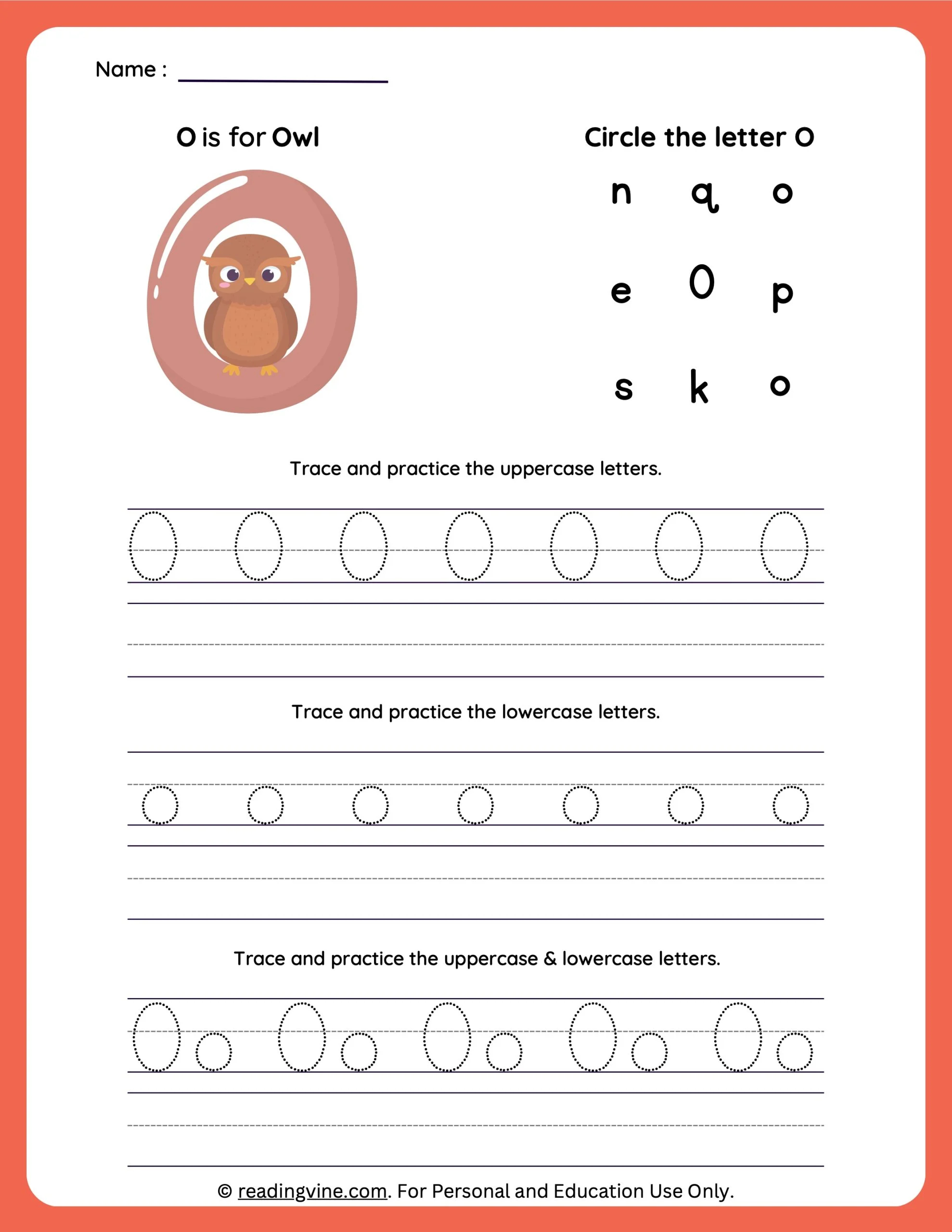 Letter O Tracing Worksheets For Kindergarten