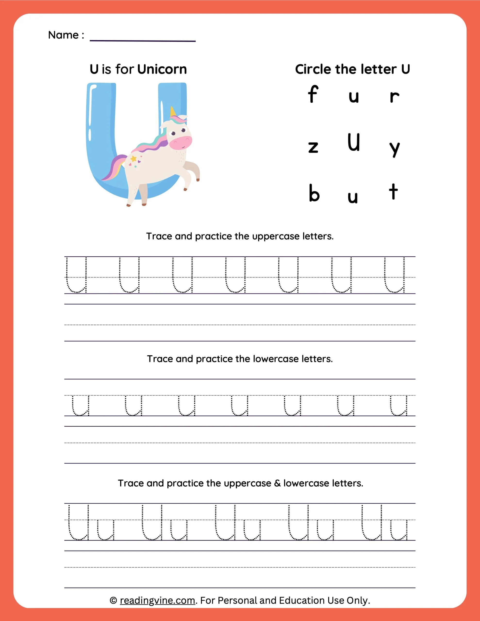 Letter Tracing Worksheets Letter U