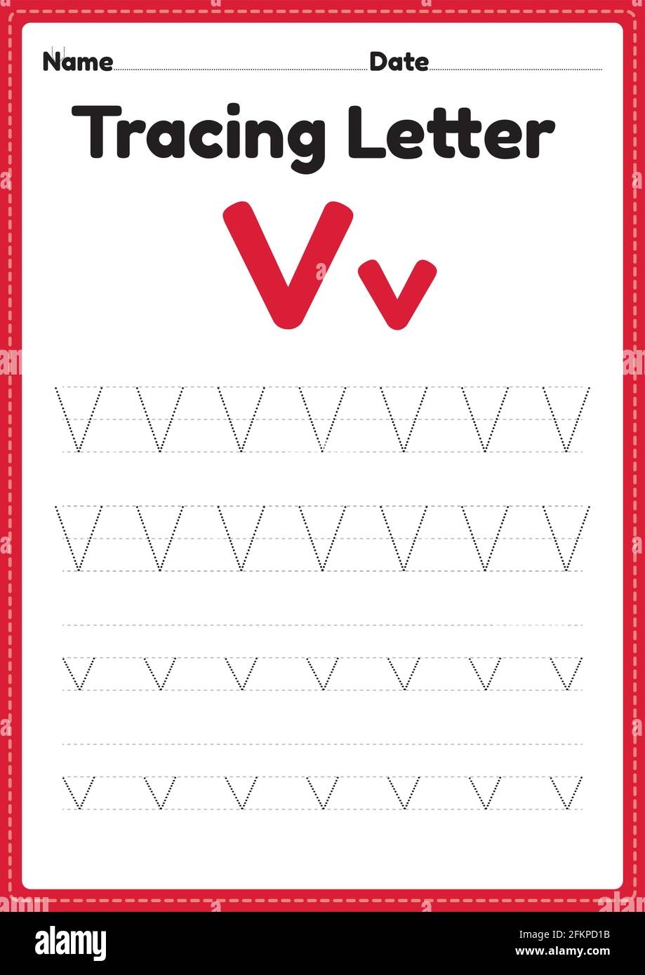 Tracing Letter V Alphabet Worksheet For Kindergarten And Preschool Kids For Handwriting Practice And Educational Activities In A Printable Page Illust Stock Vector Image Art Alamy