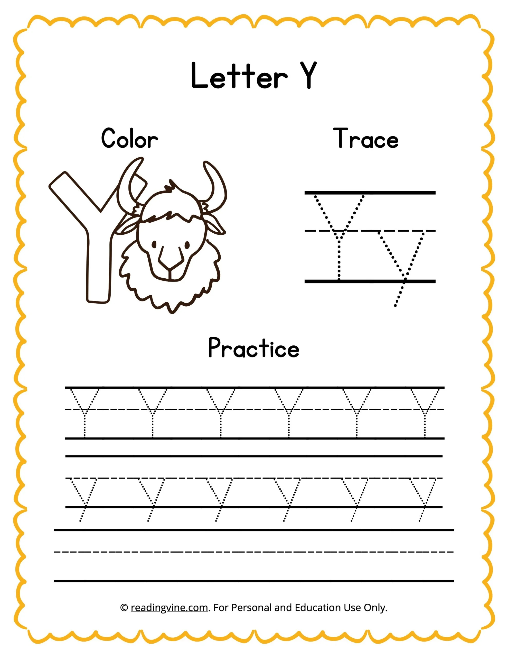 Capital Letter Y Tracing Worksheets