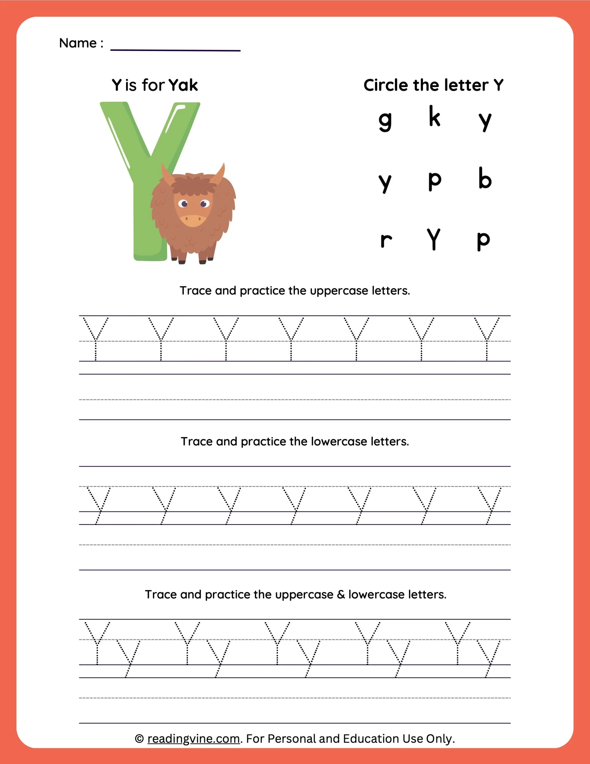 Tracing Letter Y Worksheets For Preschool