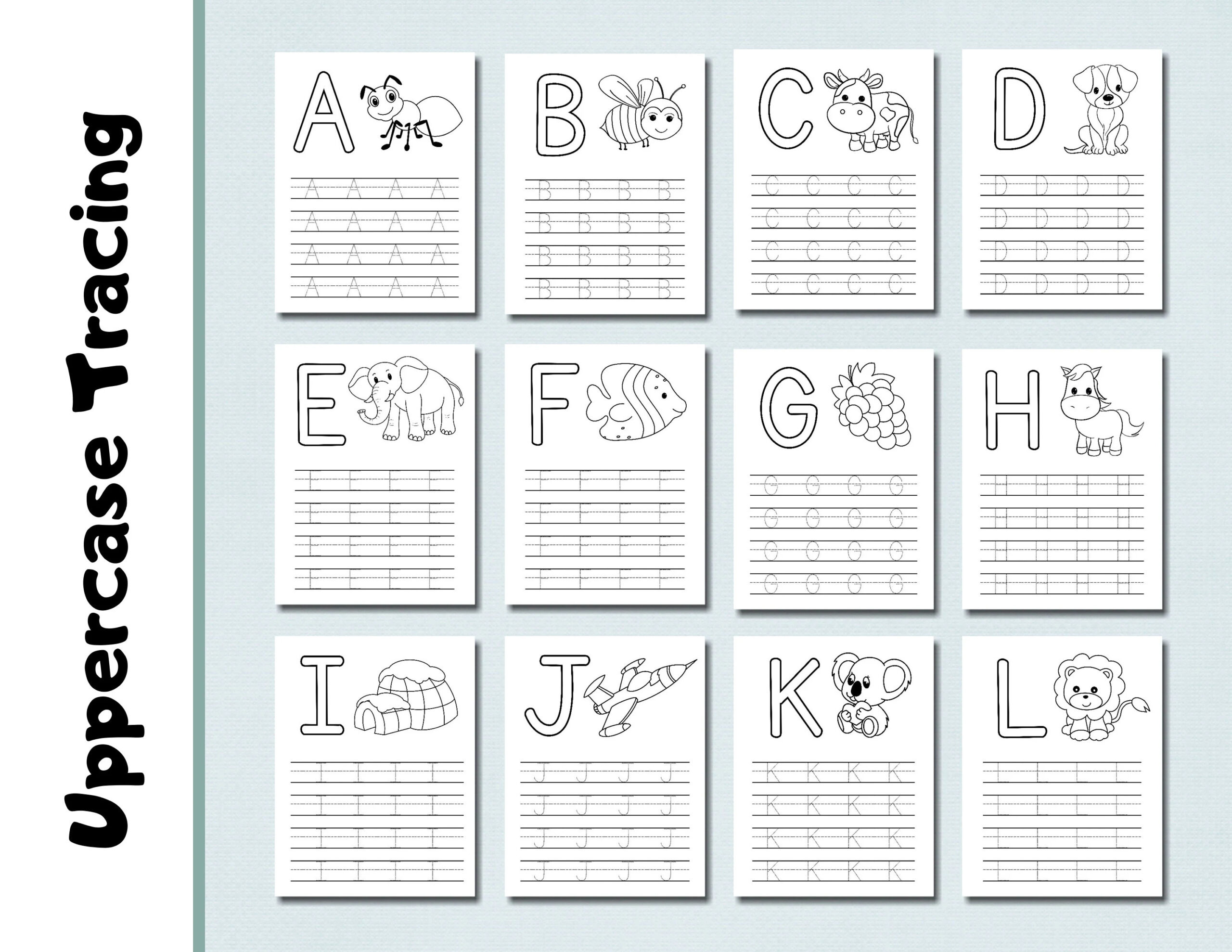 Uppercase Alphabet Tracing Worksheets Coloring Pages Handwriting 26 Letter Worksheets ABC Trace Preschool Kindergarten Etsy