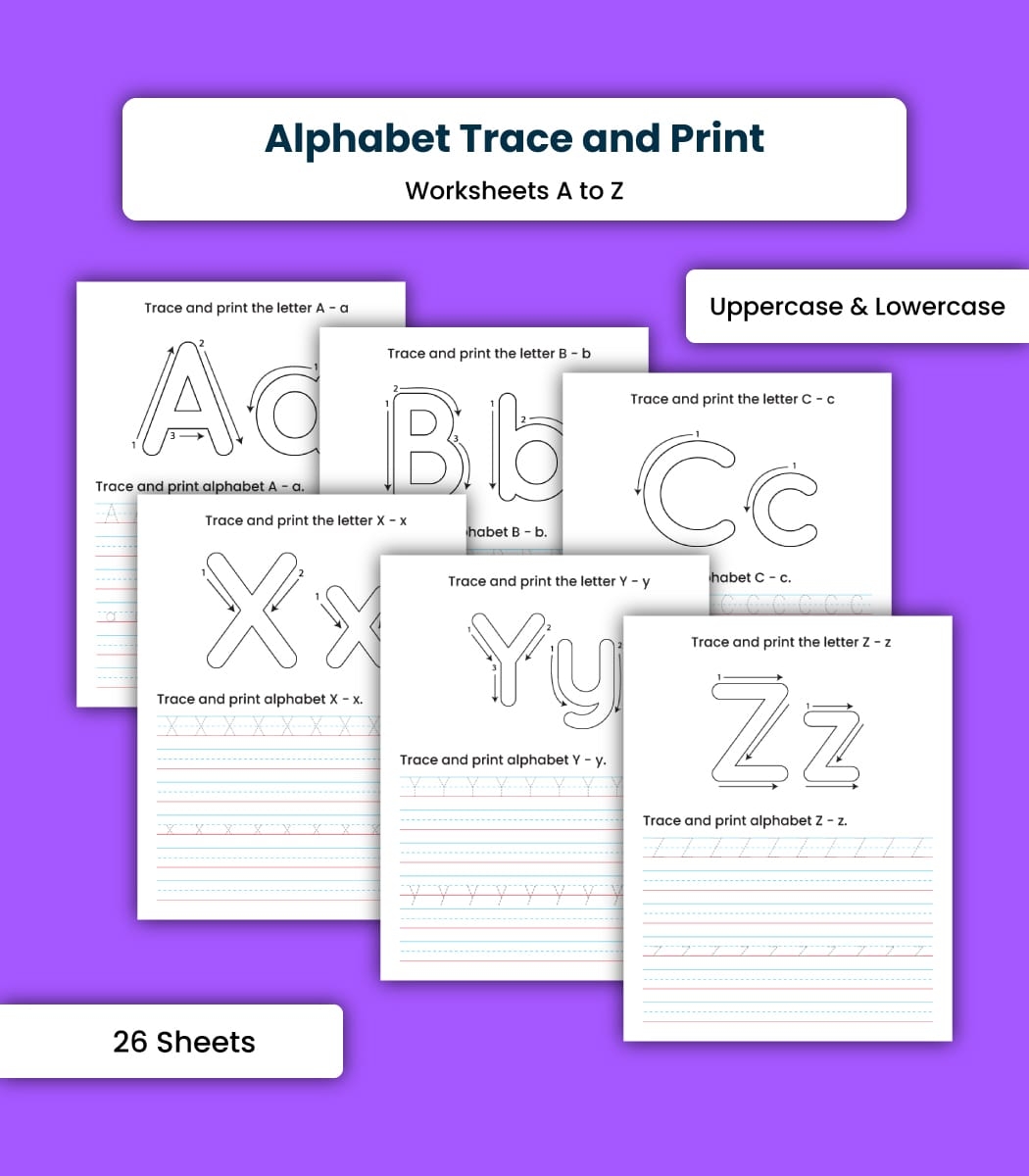 Letter A Uppercase And Lower Case Tracing Worksheets