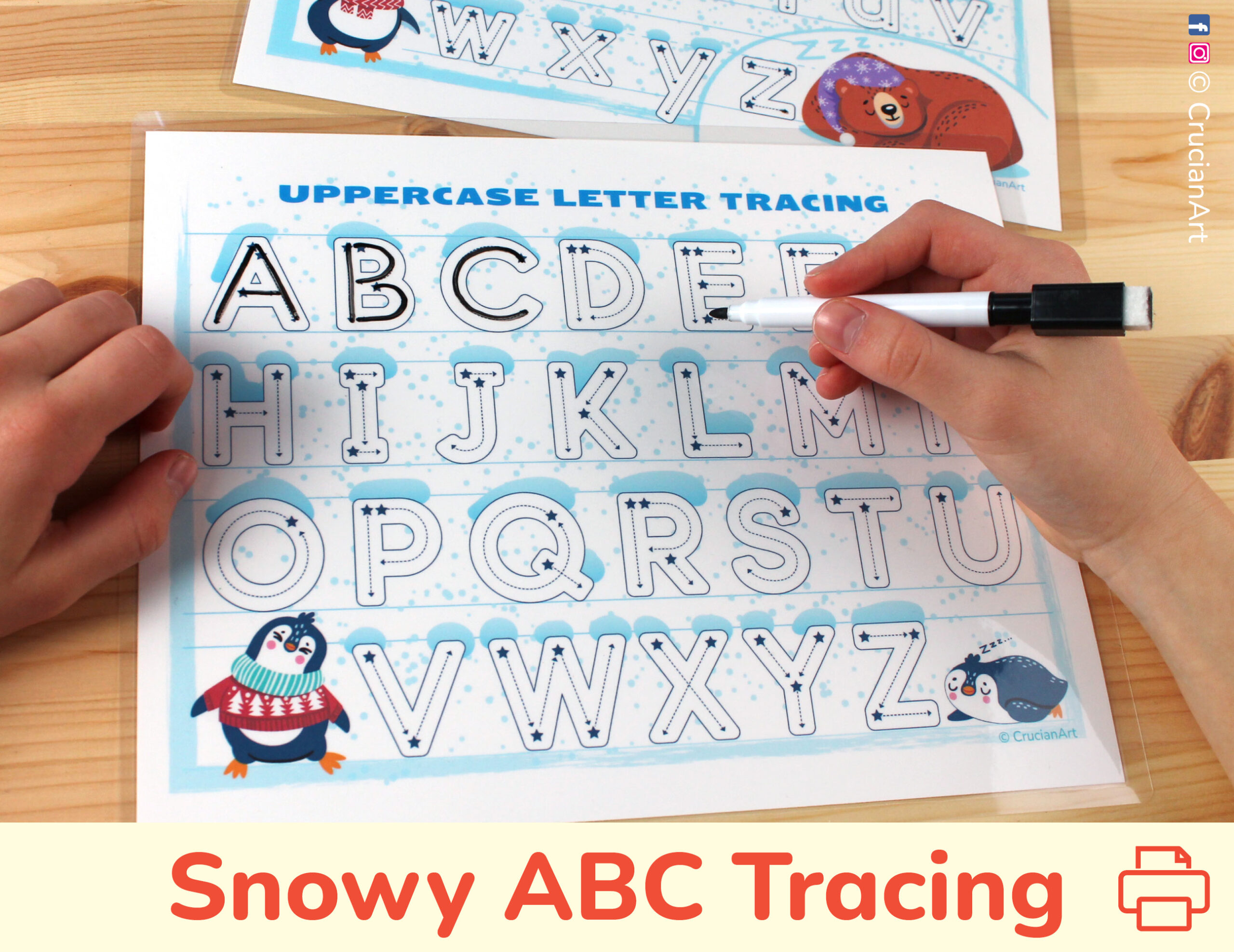 Winter Alphabet Tracing Worksheets Printable Handwriting Practice ABC Trace Sheets Learn ABCs Preschool Kindergarten Printables Digital Download Smarty Octopus